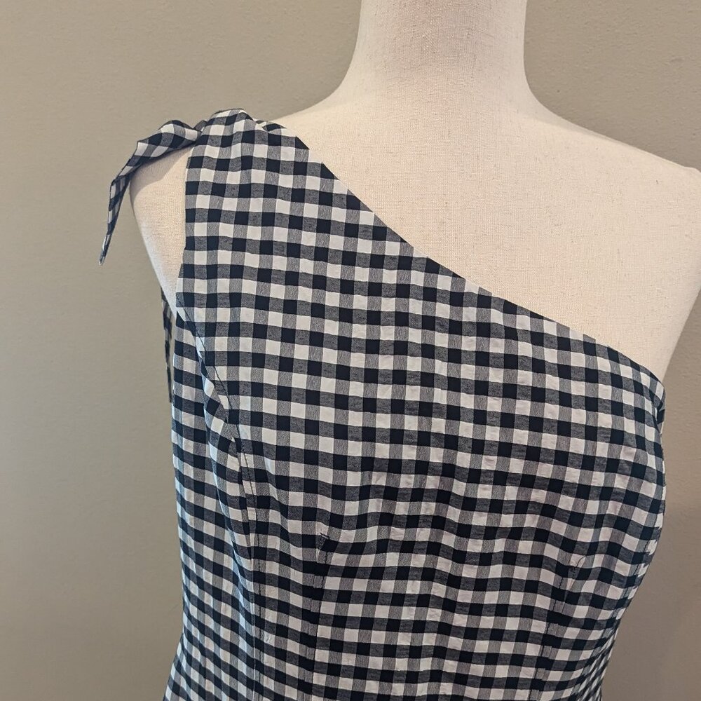 Anthropologie One-Shoulder Gingham Midi Dress - Picture 3 of 13